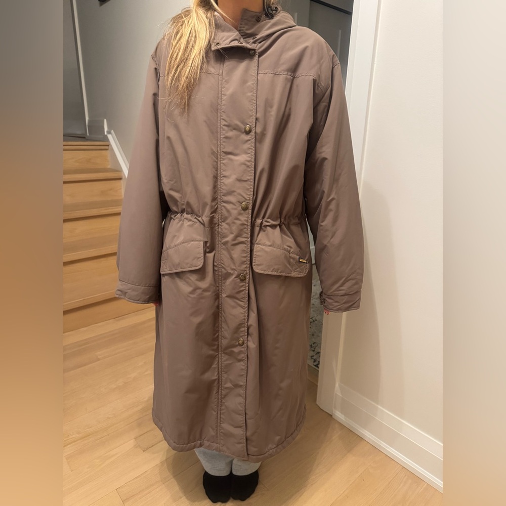 Woolrich Taupe Colour Women’s Long Hooded Parka Coat 2-Layer Lined XL - Picture 10 of 12
